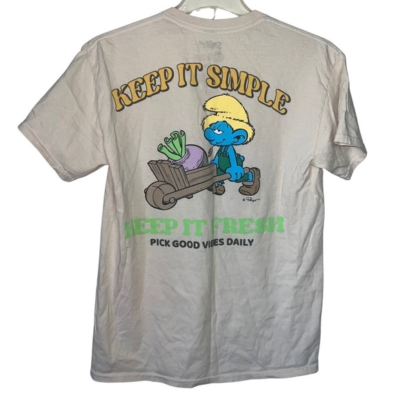 Smurfs Sunflower Gardening Good Vibes Cotton T-shirt Size Medium - Picture 2 of 7